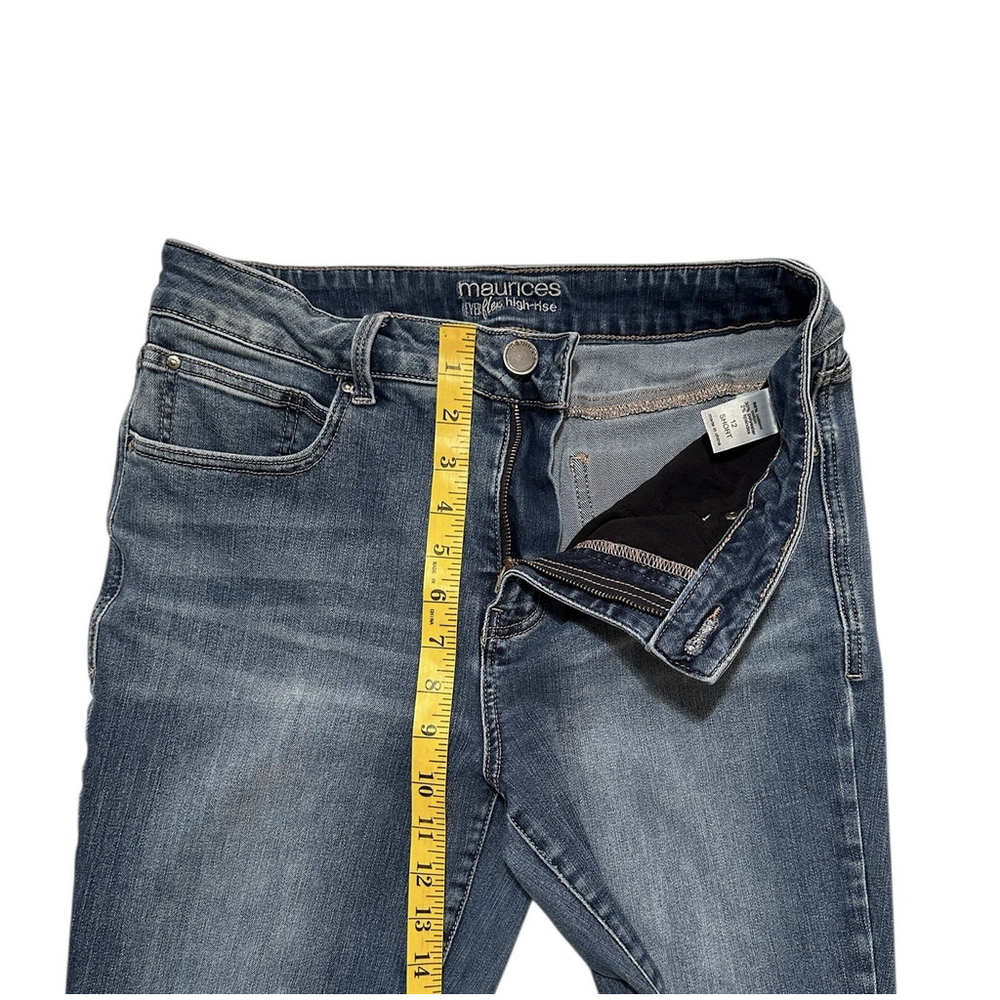 Maurices Everflex Jeans High Rise Womens 12 SHORT Ankle BLUE Distressed Cowgirl - Picture 8 of 14